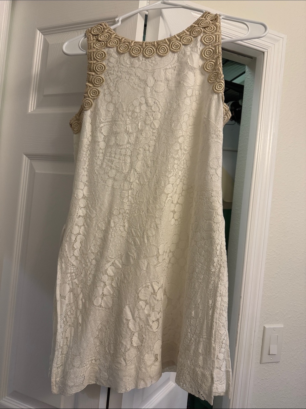 Lilly Pulitzer Cream Lace Mini Romper with Gold Trim